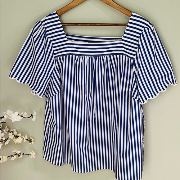 Talbots Striped Scalloped Sleeve Top Size 2XP - Picture 3 of 5